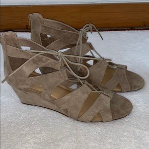 Torrid Taupe Lace Up Cage Mini Wedge Sandals